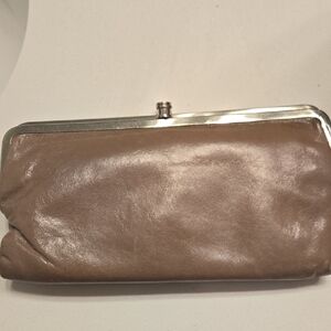 Tan Leather Wristlet with Metallic Clasp